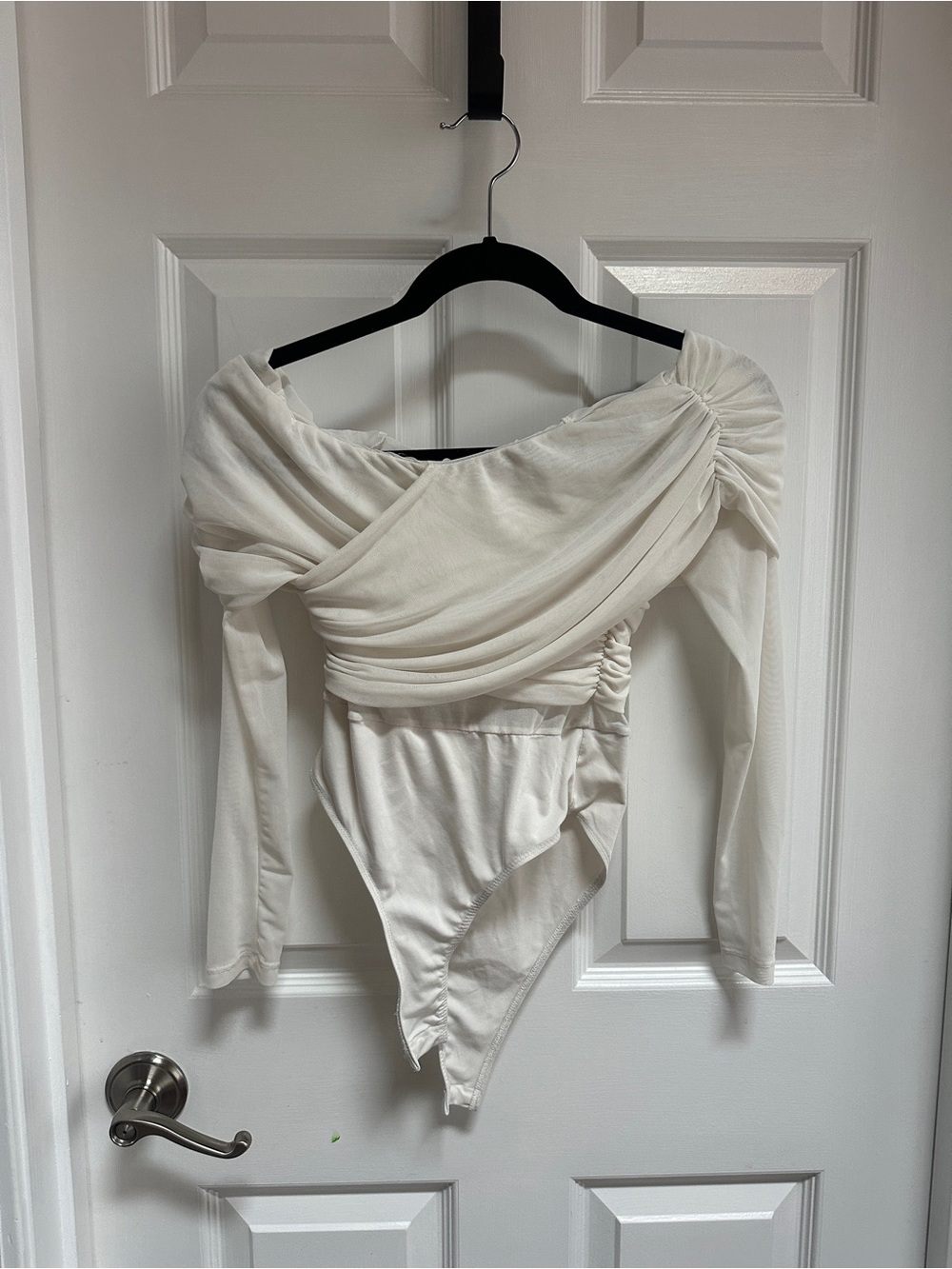 Ivory Draped Long Sleeve Bodysuit
